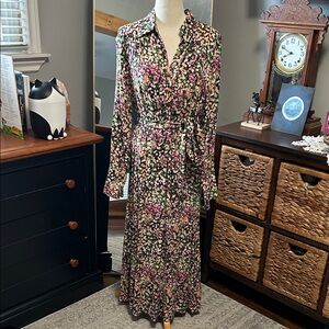 H&M Floral Maxi Dress Size Medium Long Sleeve Tie Waist NWT